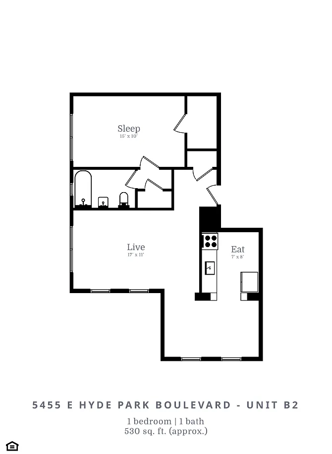 Floor plan 1 Bed |1 Bath (B2)