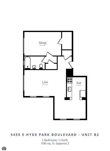 Floor plan 1 Bed |1 Bath (B2)