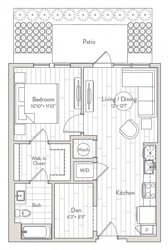 Floor plan 1 Bed/1 Bath Den-B4m1p