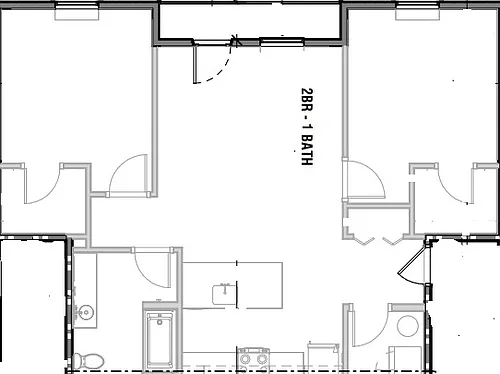 Floor plan 2 Bedroom 1 Bath Balcony Side View