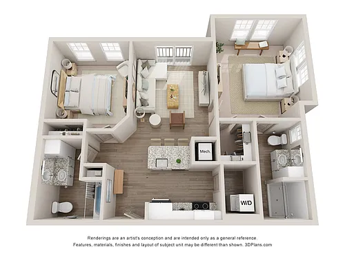 Floor plan Wahoo | 2 Bed | 2 Bath
