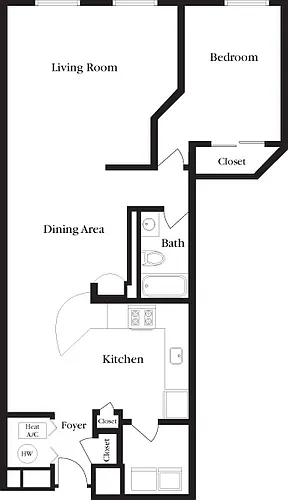 Floor plan K-K One Bedroom, One Bathroom