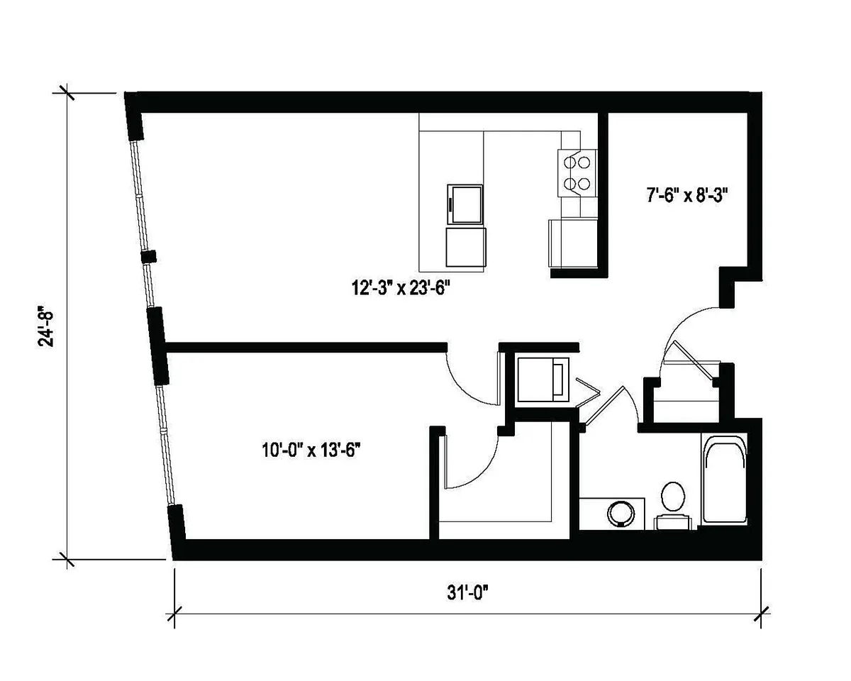 Floor plan 1x1 Den D1