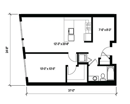 Floor plan 1x1 Den D1