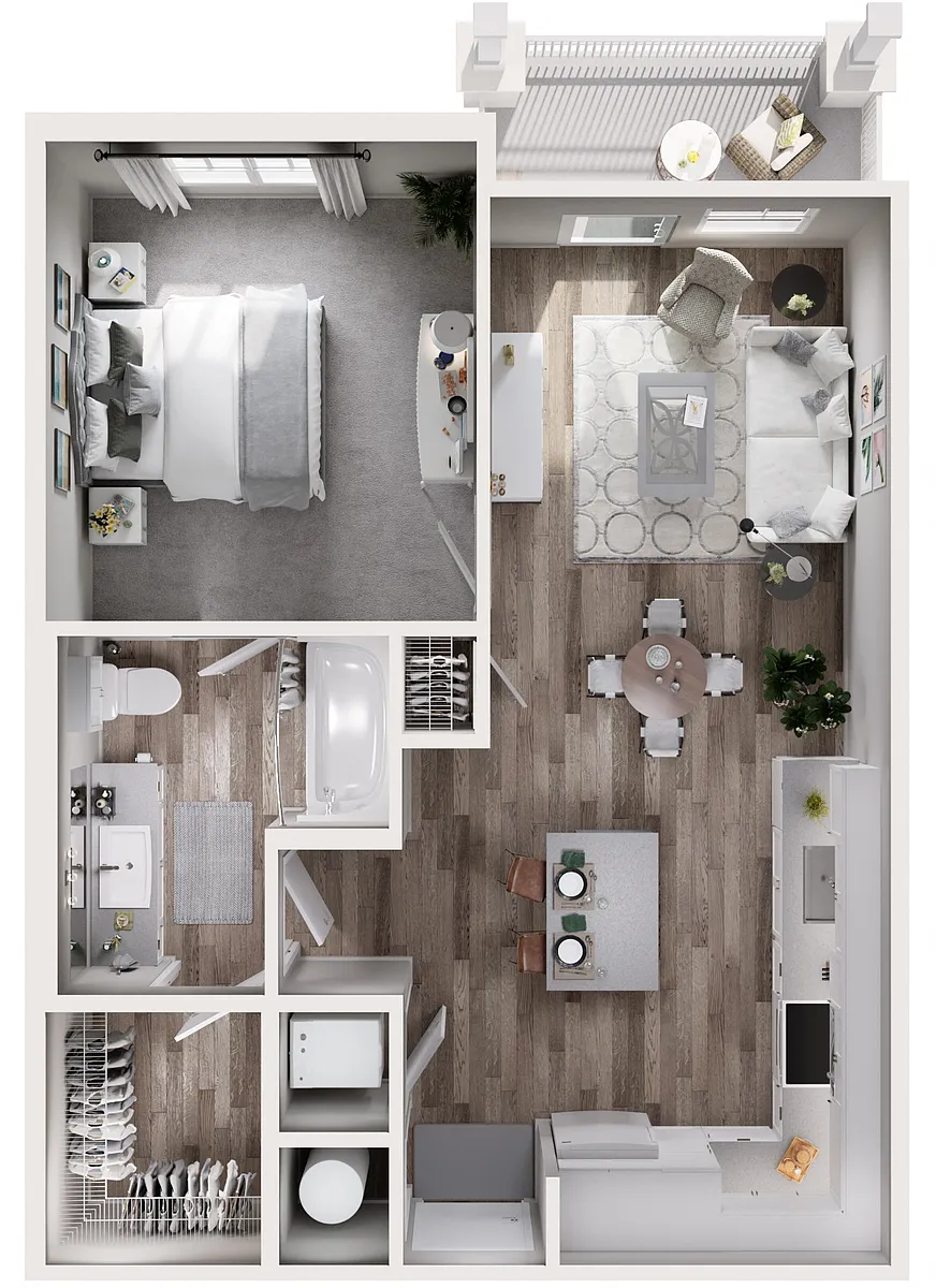 Floor plan 1BR 1BA (686 SF)