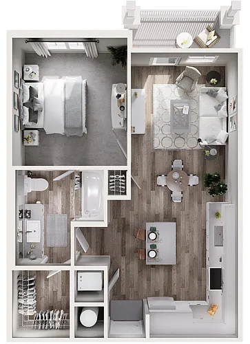 Floor plan 1BR 1BA (686 SF)