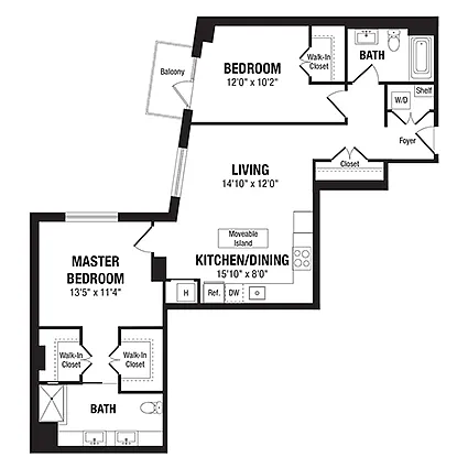 Floor plan 2 Bed/2 Bath-B2