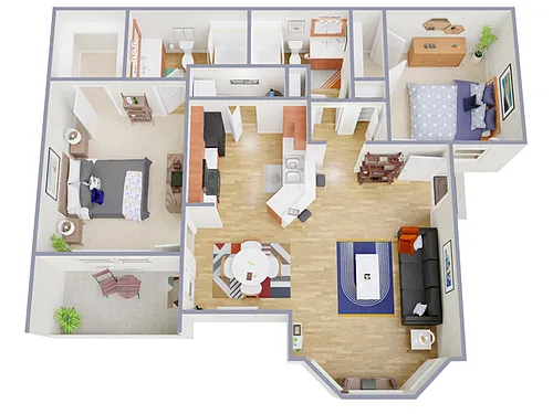 Floor plan 2 Bed, 2 Bath B (80% Income Restricted)