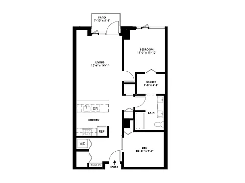 Floor plan 1 Bed/1 Bath Den- K