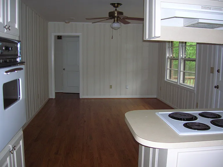 Kitchen opens to den