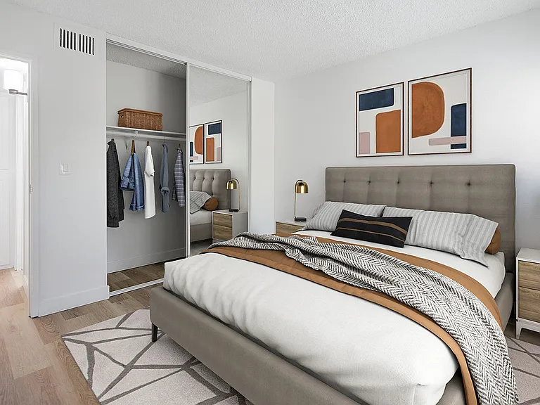 Virtually staged bedroom at the Fletcher