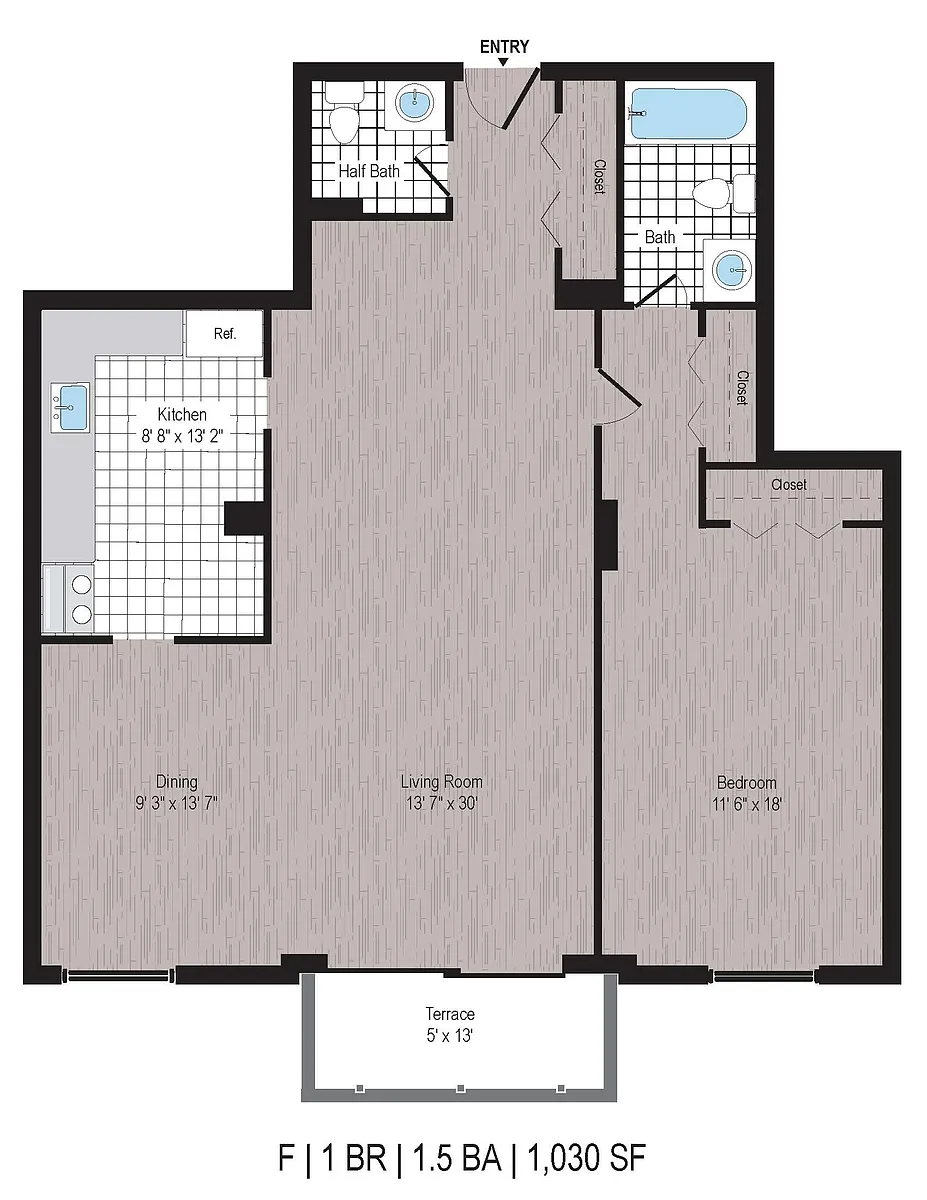 Floor plan 1BR/1.5BA