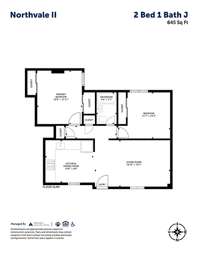Floor plan 2 Bed 1 Bath J