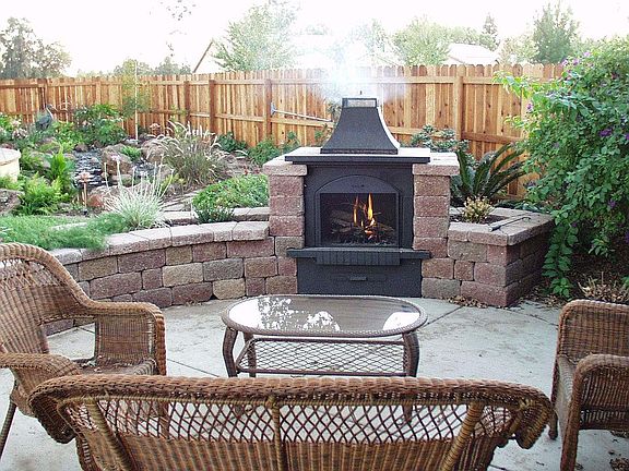 After, Built-in outdoor fireplace