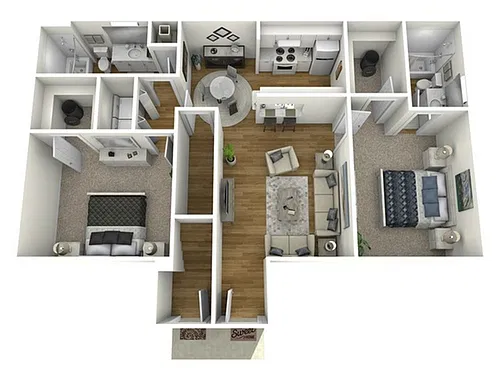 Floor plan 2 Bed, 2 Bath B (80% Income Restricted)