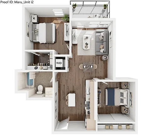 Floor plan I2 - 1 Bedroom 1 Den