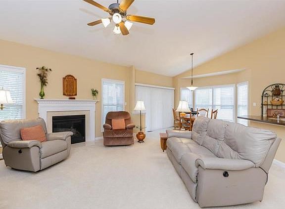 Great Room with Gas Fireplace and Vaulted Ceilings