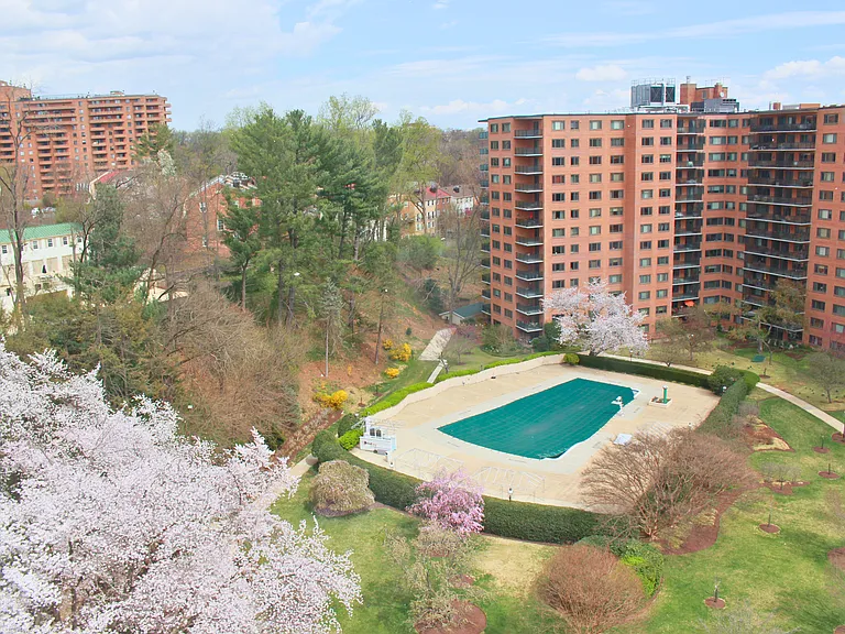 View of Courtyard and Pool from the Unit in Spring