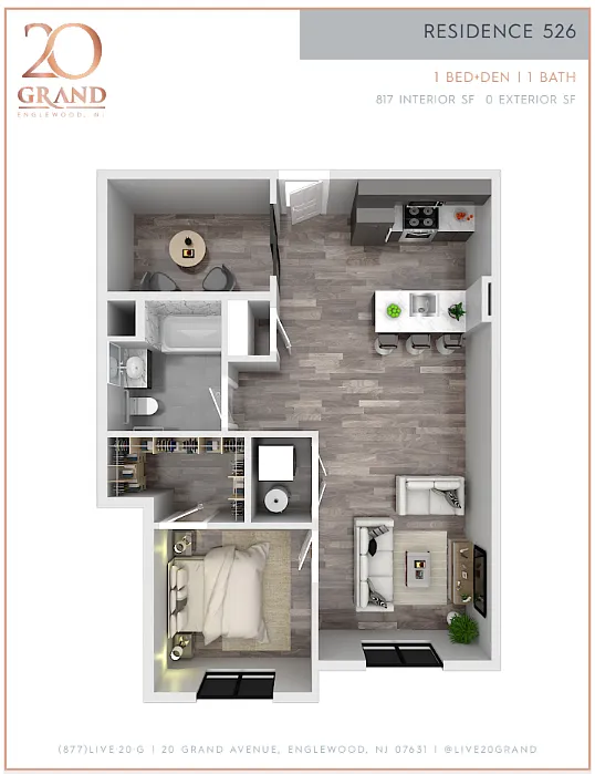 Floor plan 1 Bed Den 1 Bath