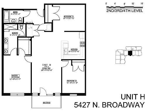 Floor plan 3 Bedroom - 2 Bathroom Tier H