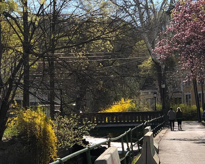 Cascadilla street looking east toward Aurora, Cascadilla Creek on the left