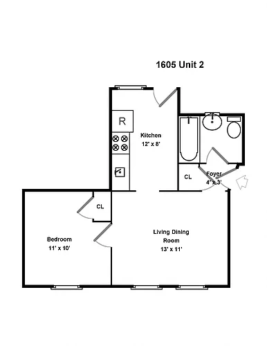 Floor plan 1 Bedroom - 1 Bathroom