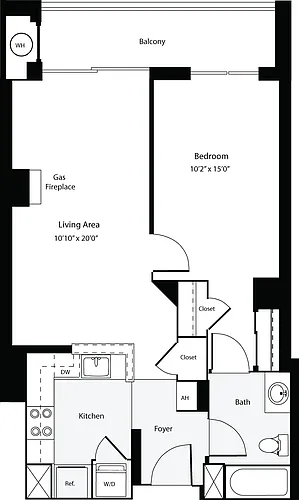 Floor plan 1 Bedroom F no Terrace