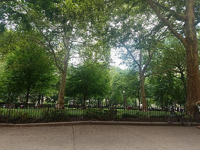 View of Rittenhouse Square from building entry