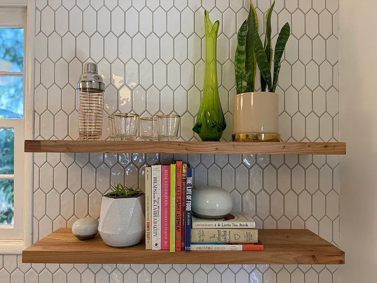 solid wood open shelving