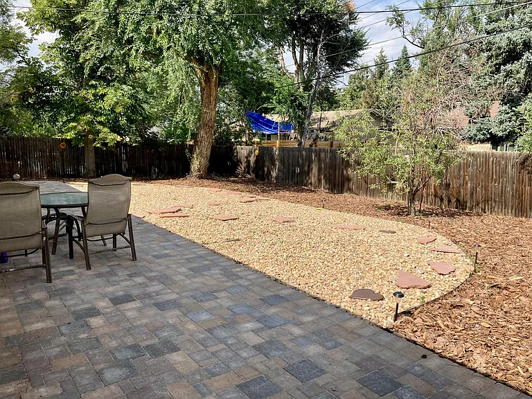 Maintenance free, private, fenced back yard and patio