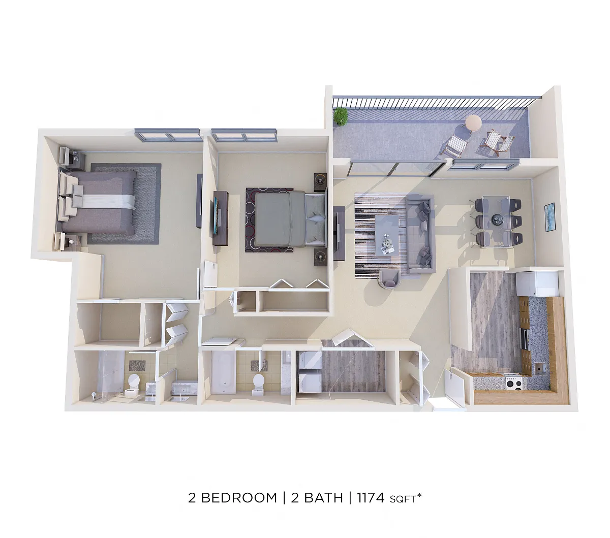 Floor plan Two Bedroom 2 Bath-1174 sqft
