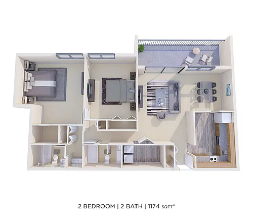 Floor plan Two Bedroom 2 Bath-1174 sqft