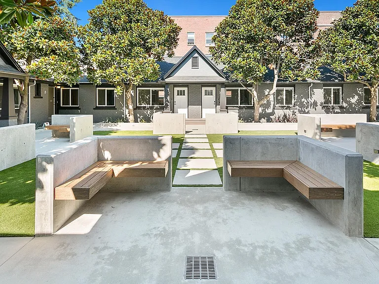 Benches outside of each apartment