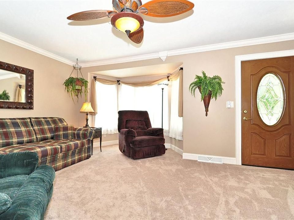 Living room with bay window.