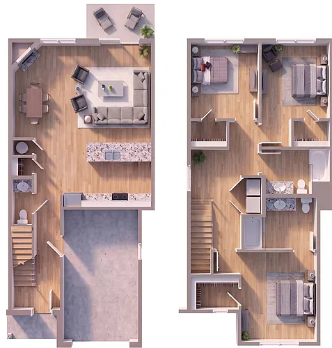 Floor plan 3-Bed Townhome