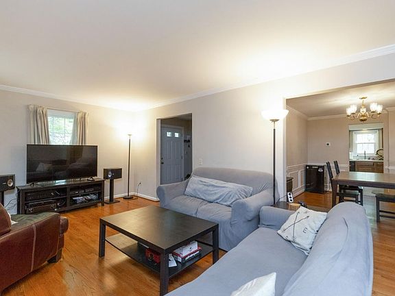 Living room flows into dining room
