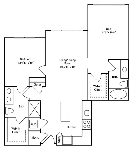 Floor plan 1 BR Den B3