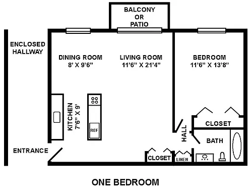 Floor plan 1 Bedroom, 1 Bathroom