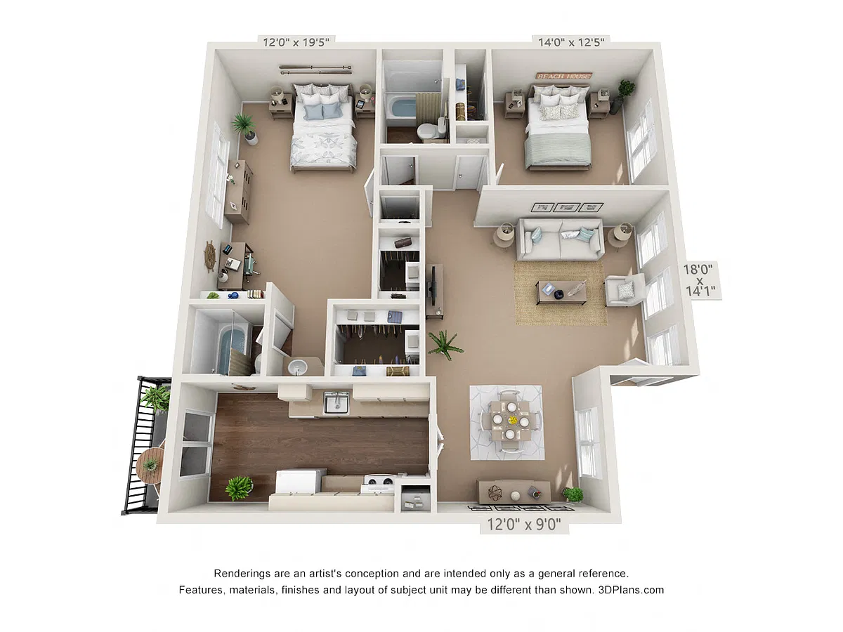 Floor plan 2 Bedroom, 2 Bath B