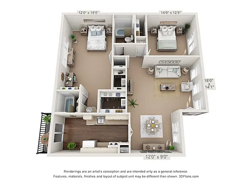 Floor plan 2 Bedroom, 2 Bath B