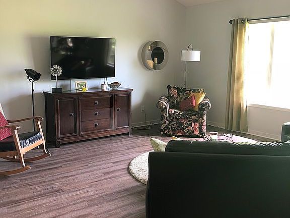 Vaulted, open living room.