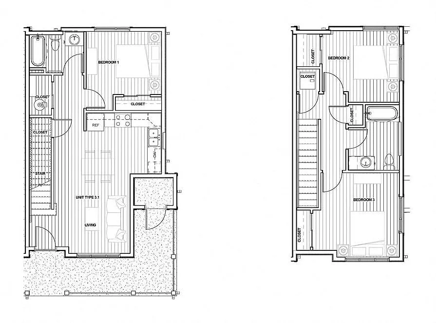 Floor plan 3 bedroom 2 bath Town Home