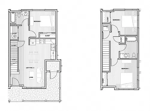 Floor plan 3 bedroom 2 bath Town Home