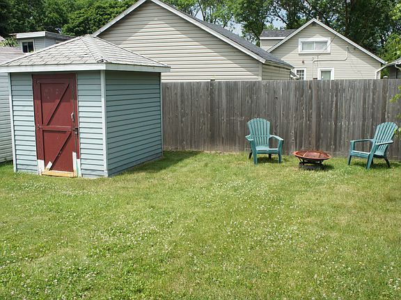 Backyard with storage shed