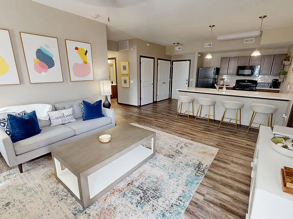 The Hub floor plan is a 2-bedroom, open-concept layout.