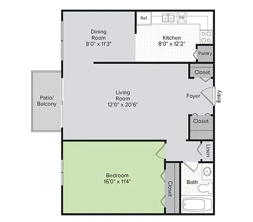 Floor plan Renovated, 1 Bedroom, 1 Bath (900 sq ft)