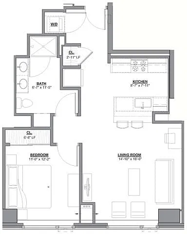 Floor plan 1 Bed/1 Bath-1H-2