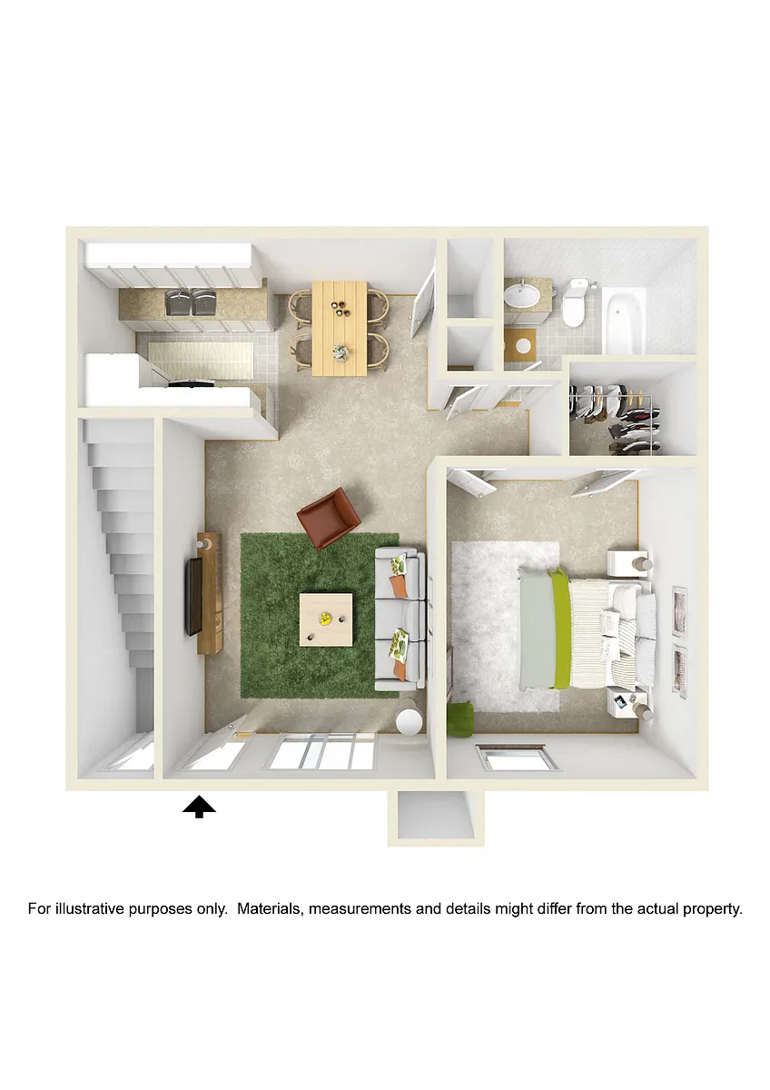 Floor plan 1 Bed (W/D Connections Optional)