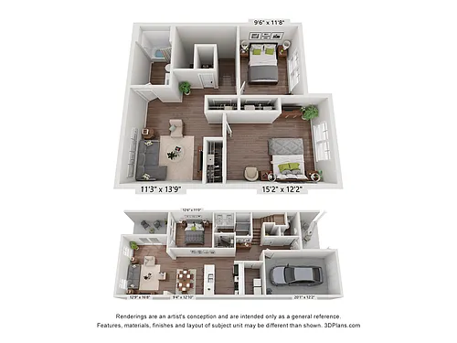 Floor plan 3 Bedroom, 2.5 Bathroom Townhome