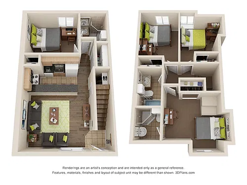 Floor plan 4 BR 3 BA 2-Story Townhome Style